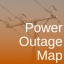 "Power Outage Map" text over a picture of a power line. 