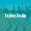 Explore Austin graphic, photo of bridge over the lake