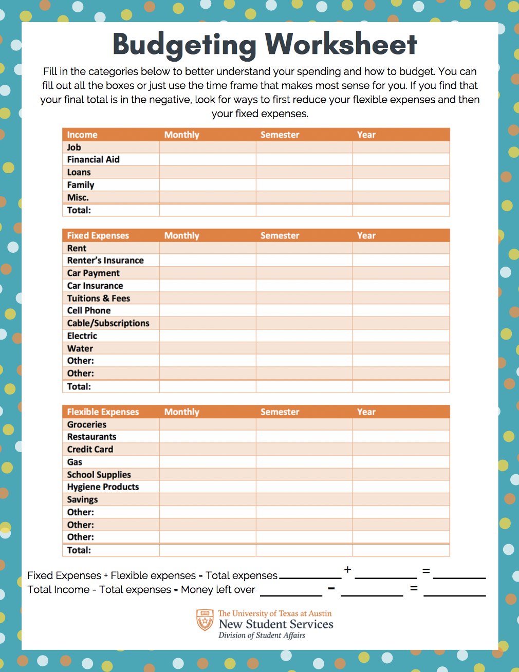 student budget planner template
