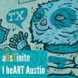 Blue Creature mural in East Austin with the text "aUsTinite I heART Austin"