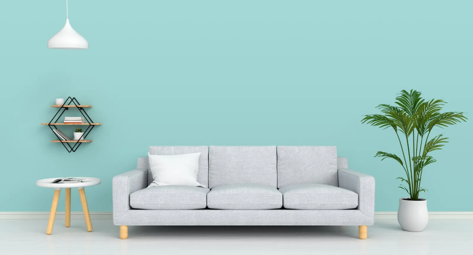 Couch in front of a blue wall