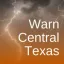 "Warn Central Texas" text on a back ground of lightening and an orange gradient