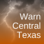 "Warn Central Texas" text on a back ground of lightening and an orange gradient