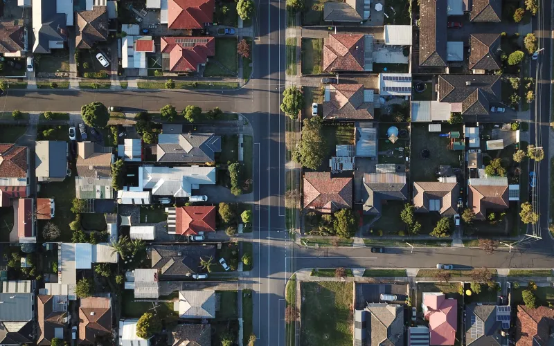 Neighborhood as seen from above, aerial view of houses