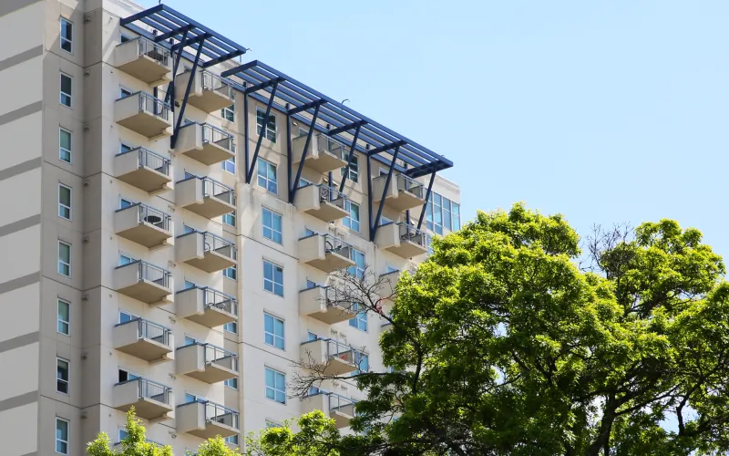 Apartment building, trees