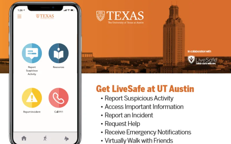 Flyer for the UTPD Live Safe app