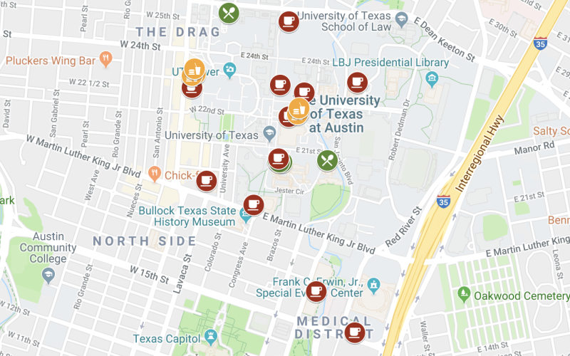 Screenshot of the campus dining map